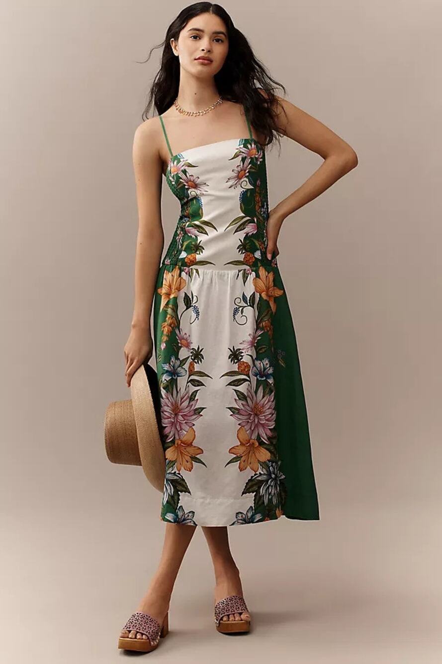 NEW NWT Farm Rio Sweet Bloom Dreamscape Linen Blend Sleeveless Midi Dress Size L